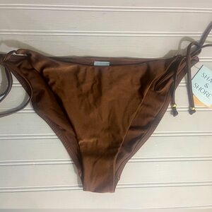 Shade & Shore Low Rise High Leg Cheeky Bikini Swim Bottom Womens Large Brown NWT